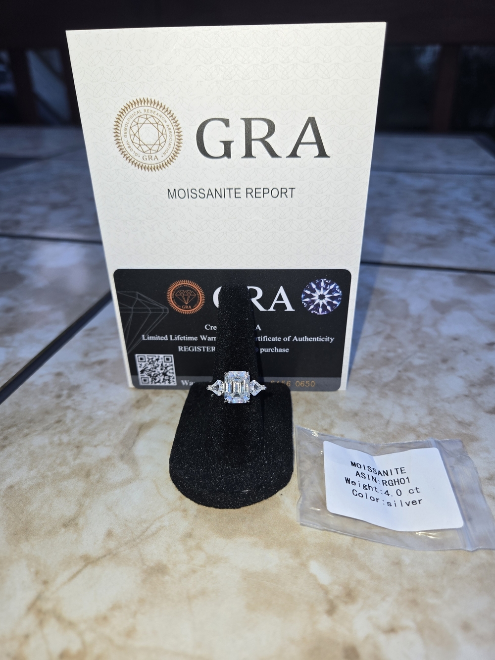 Moissanite Emerald-Cut 4ct. Three-Stone Ring in S925 Silver